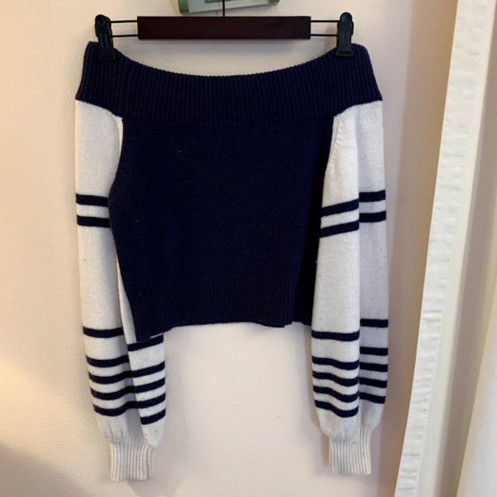 F21 stripe off the shoulder sweater